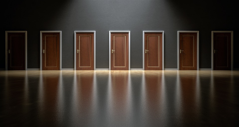 A corridor with many doors (Credit: pixabay/qimono))